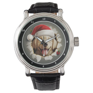 Montre Affichage de Noël de chien doré heureux