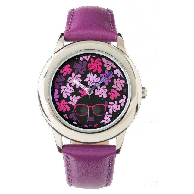 Montre Afro Diva rose violet Lavande Watch (devant)