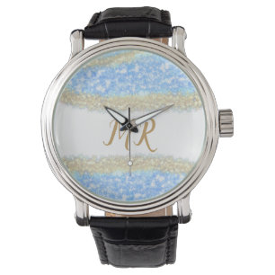 Montre agate bleu or parties scintillant étincelle monogr