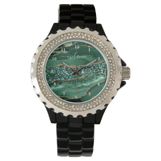 Montre Agate Green Gold Parties scintillant Geode Marbre  (devant)