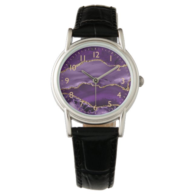 Montre Agate Marbre scintillant or et violet (devant)
