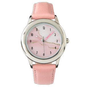 Montre Agate rose vierge avec ruban or Élégant