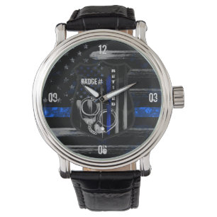 Montre Agent à la retraite Blue Line Leather Watch