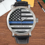 Montre Agent de police sur mesure Application de la loi R<br><div class="desc">Célébrez et montrez votre reconnaissance à un policier exceptionnel avec cette Retraite de Ligne Bleue Mince ou Montre de Poche de Police Anniversaire - Drapeau américain dans Police Drapeaux couleurs dans un design moderne noir et bleu. Parfait pour les primes de service et les cadeaux de retraite de la police...</div>