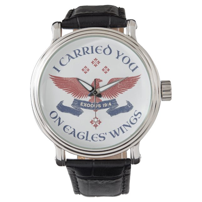 Montre Ailes d'aigle Écriture Exode 19:4 Rouge/Bleu (devant)