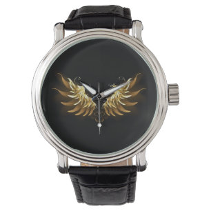 Montre Ailes d'Ange d'or sur arrière - plan noir