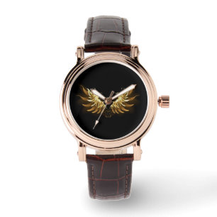 Montre Ailes d'Ange d'or sur arrière - plan noir