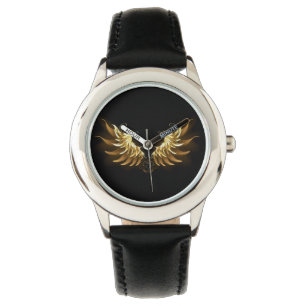 Montre Ailes d'Ange d'or sur arrière - plan noir