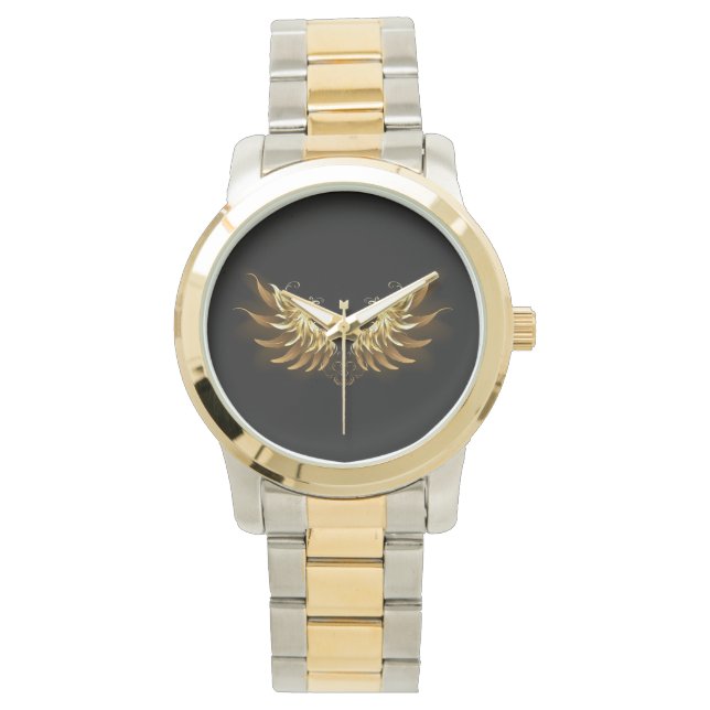 Montre Ailes d'ange dorées sur fond noir (devant)