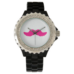 Montre Ailes drôles d'ange de moustache touffue rose de