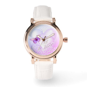 Montre Aimer toujours Papillon du coeur pourpre