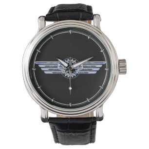 Montre Air Pilote Chrome comme ailes Compass sur noir