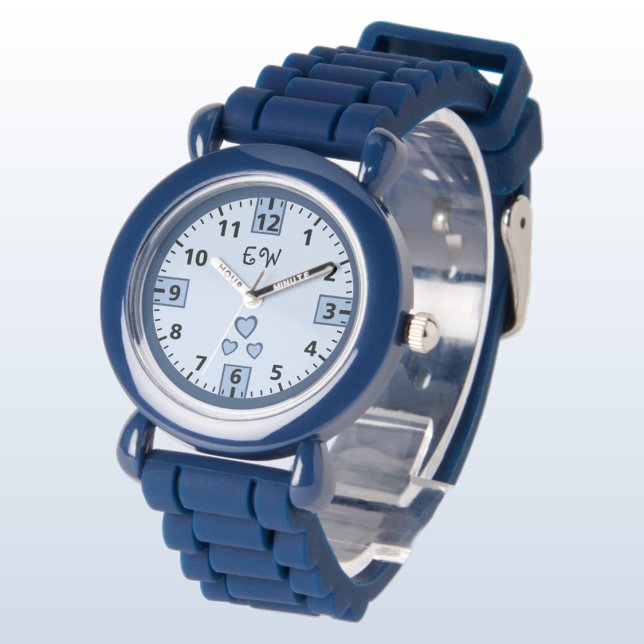 Montre Ajouter les coeurs initiales enfants bleus (Créateur téléchargé)