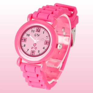 Montre Ajouter les coeurs initiales enfants roses