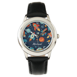 Montre Ajouter votre nom Cool Rocket Space et Planètes