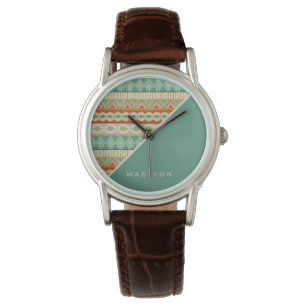 Montre Ajouter votre nom  Motif tribal Watercolor