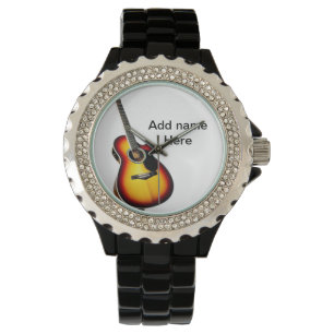 Montre Ajouter votre nom texte brun acoustique guitare éd