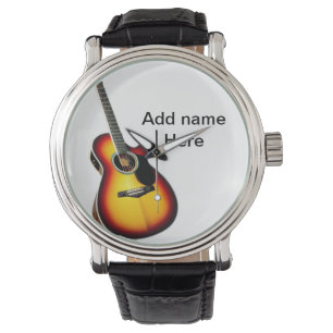 Montre Ajouter votre nom texte brun acoustique guitare éd