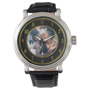 Montre Ajouter votre photo personnalisée  Gold Black Ele