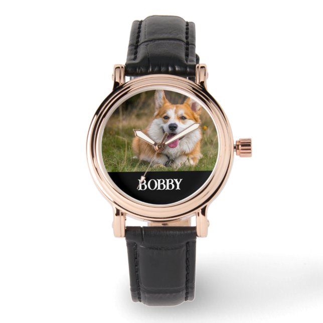 Montre Ajoutez votre propre photo de chien et nom (Recto)