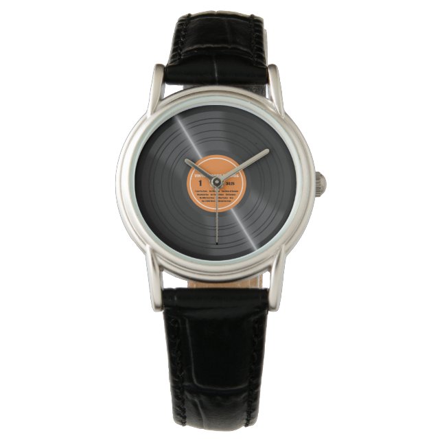 Montre Album vintage de disque de vinyle orange Retro Ret (devant)
