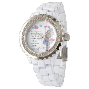 Montre Alice Wonderland, Enamel blanc de Rhinestone