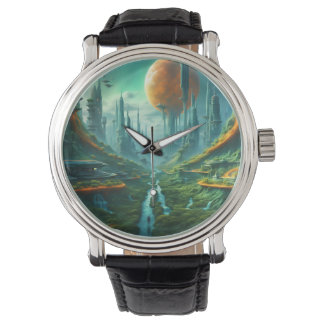 Montre Alien Nature & Futuriste Ville Surreal Sci-Fi Art