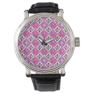 Montre Alphabet Géométrique Rose Élégant Initiale N