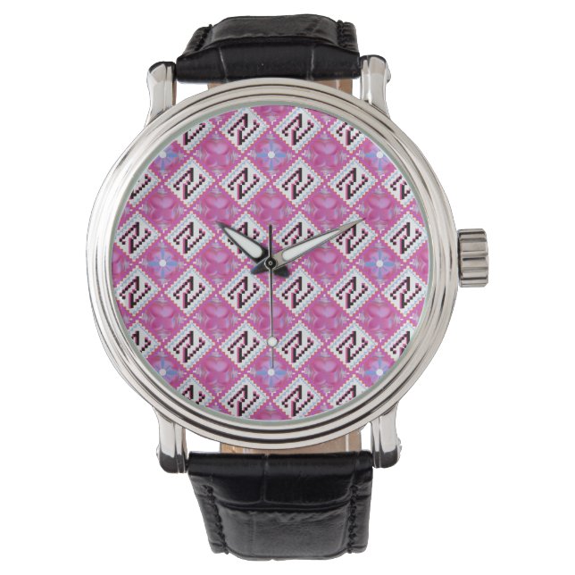 Montre Alphabet Géométrique Rose Élégant Initiale N (devant)
