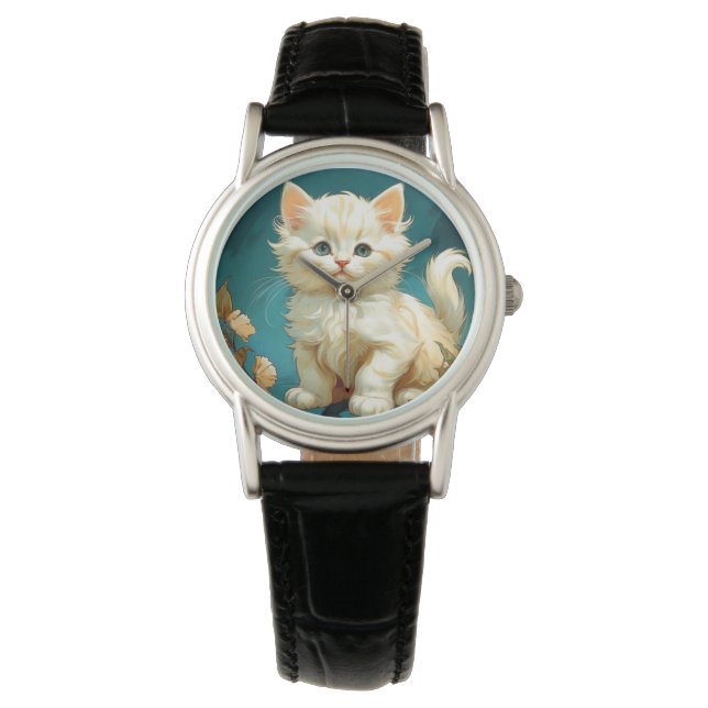 Montre Alphonse Mucha Art Nouveau Chat Blanc (devant)