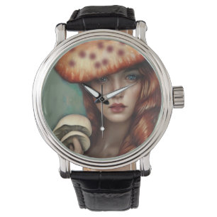 Montre amant de champignons rouge rose artiste designer