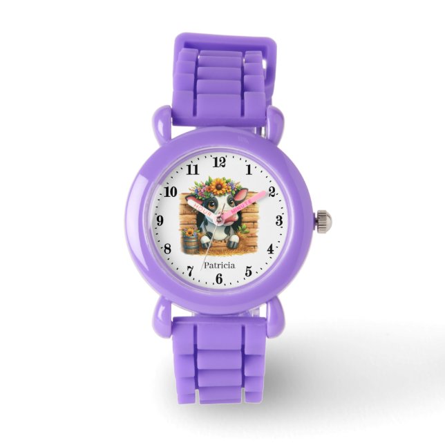 Montre Amateurs de vache mignonne ajouter un nom (Recto)