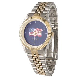 Montre américaine en or avec monogramme de drapeau
