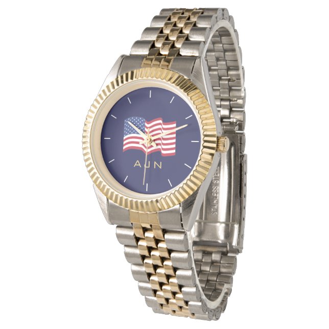 Montre américaine en or avec monogramme de drapeau (Incliné)