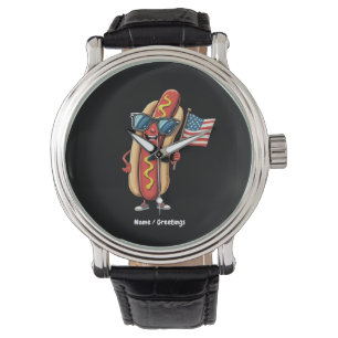 Montre American Flag Drôle Funny Hotdog Lunettes de solei