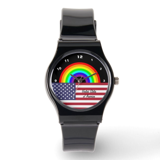 Montre American Flag Rainbow watch, love USA, LGBT pride (Recto)