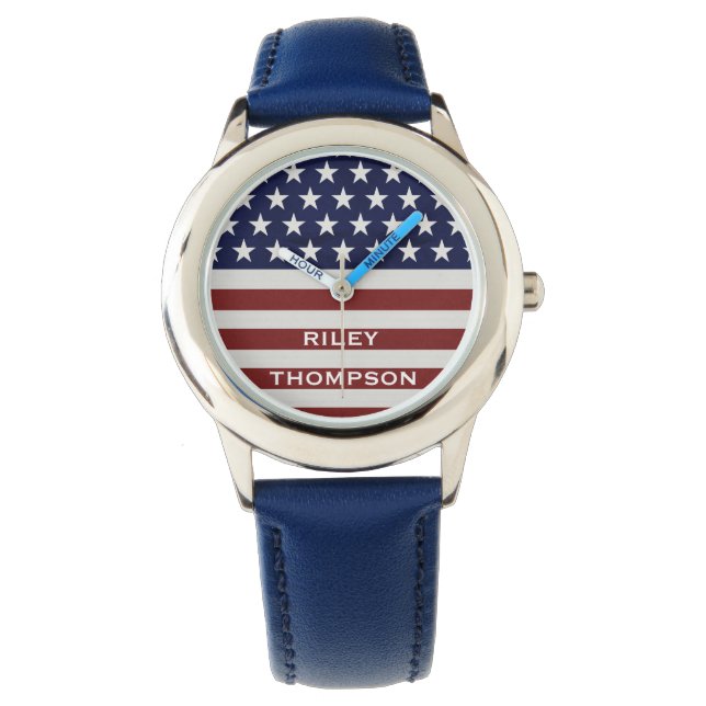 Montre American USA Flag Patriotic July 4th Custom (devant)