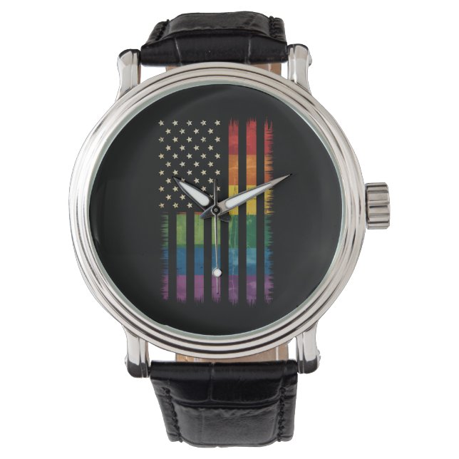 Montre American USA Flag Rainbow Pride gay lesbienne LGBT (devant)
