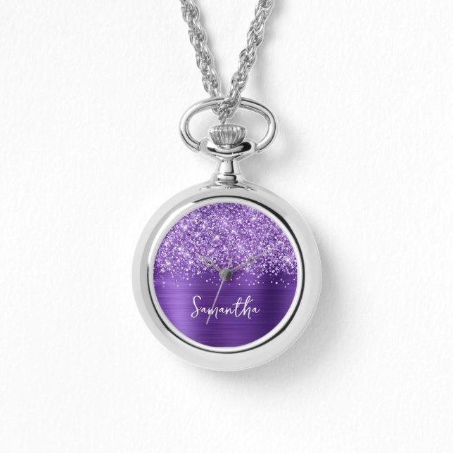 Montre Améthyste Pailletée Violet Glam Nom (Recto)