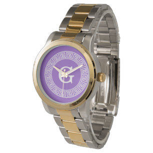 Montre Améthyste Wht Cadre Rnd Clé Grecque Monogramme Ini