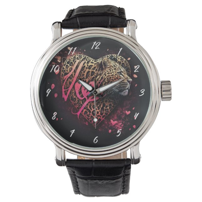 Montre Amour Graffiti Art au Coeur de Léopard             (devant)