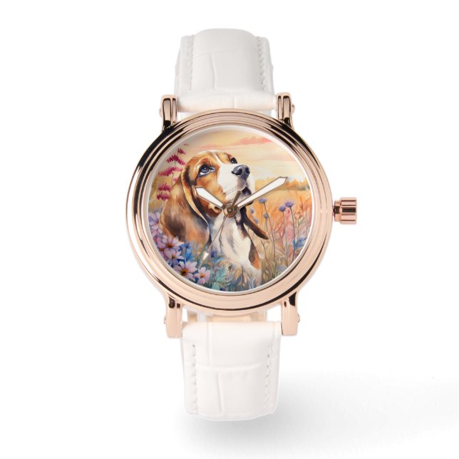 Montre Amoureux de chien Beagle avec grès de prairie de f (Recto)