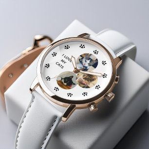 Montre amoureux des chats de collage 3 photos personnalis