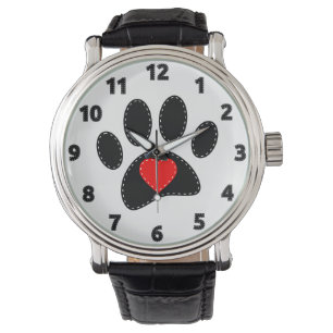 Montre Amoureux des chiens Black Paw Red Heart