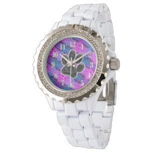 Montre Amoureux des chiens Diagonal Stripes bleu violet E