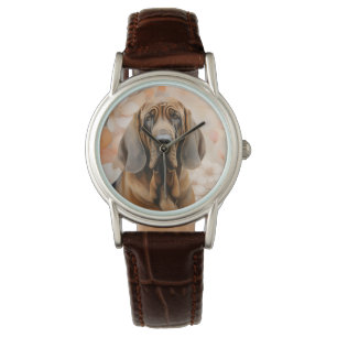 Montre Amoureux du chien Bloodhound et fleurs de pêcher