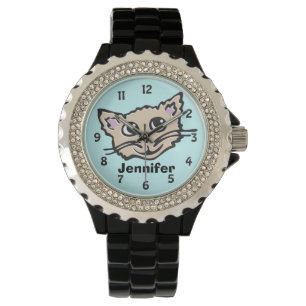 Montre Amusant aqua filles chat chaton nom graphique poig