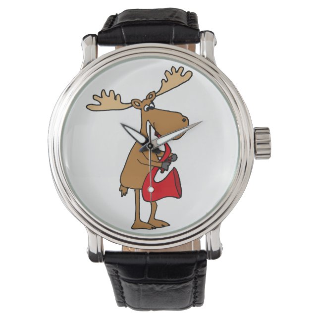 Montre Amusant Moose joue l'art saxophone rouge (devant)