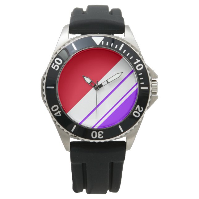 Montre Amusant Sporty Bright Purple Rouge Blanc Stripes D (devant)