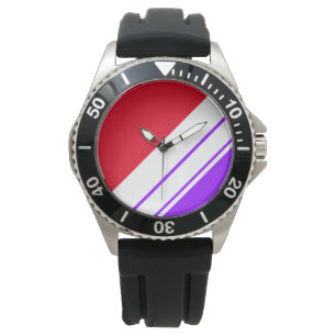 Montre Amusant Sporty Bright Violet Rouge Blanc Stripes